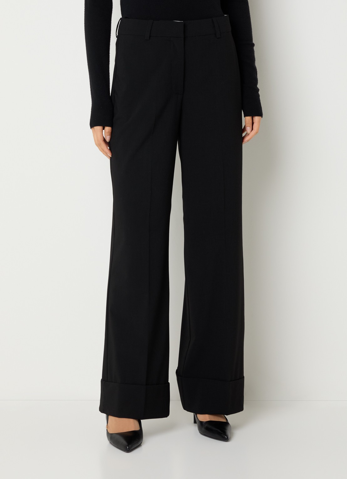 Selected Aila high waist straight fit pantalon in wolblend - detail zwart