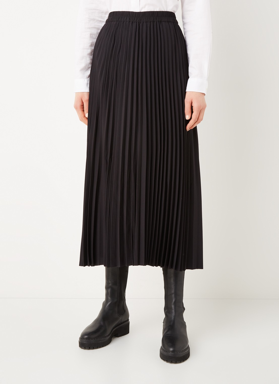 Selected Alexis midirok van crêpe met plissé - detail 4 zwart