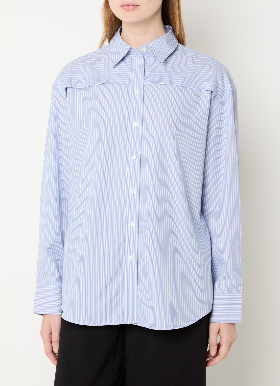 Selected Allison blouse met streepprint - detail 4 lichtblauw