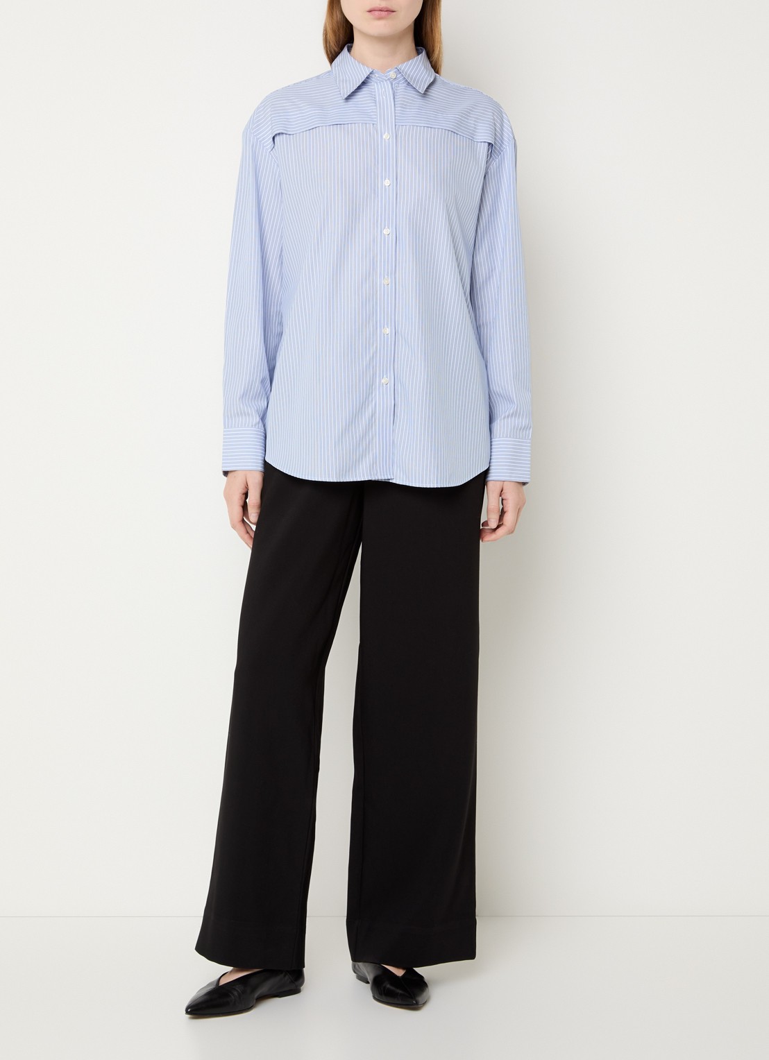 Selected Allison blouse met streepprint - voorkant 2 lichtblauw