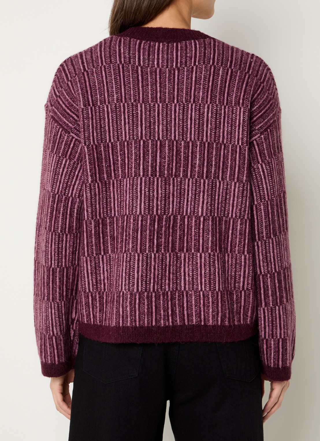Selected Alva grofgebreid vest in alpaca wolblend met streepprint - achterkant 3 aubergine