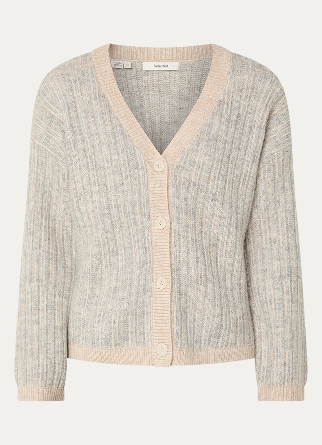Selected Alva grofgebreid vest in alpaca wolblend met streepprint - voorkant 2 creme