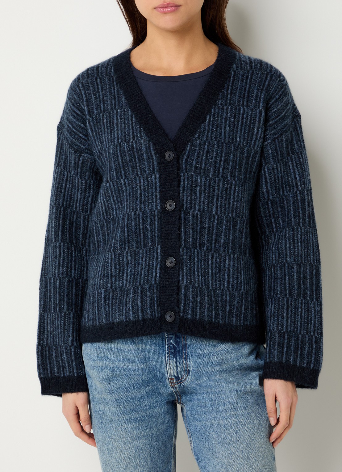 Selected Alva grofgebreid vest in alpaca wolblend met streepprint - detail 4 indigo