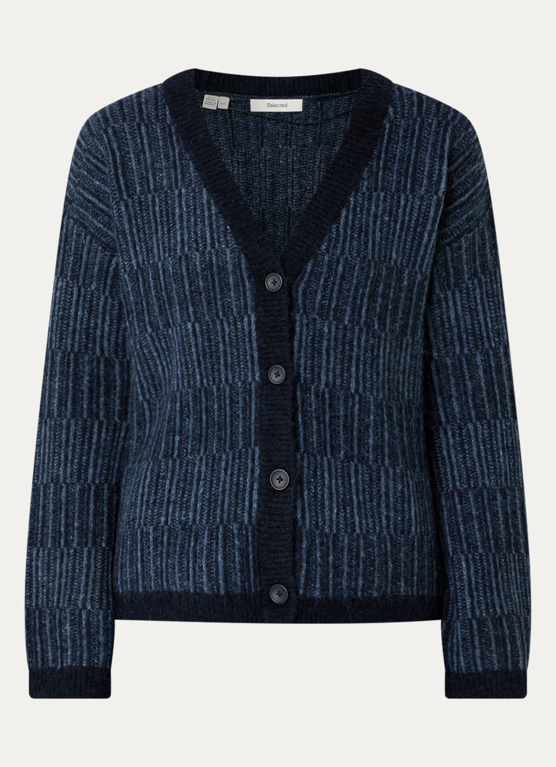 Selected Alva grofgebreid vest in alpaca wolblend met streepprint - voorkant 2 indigo