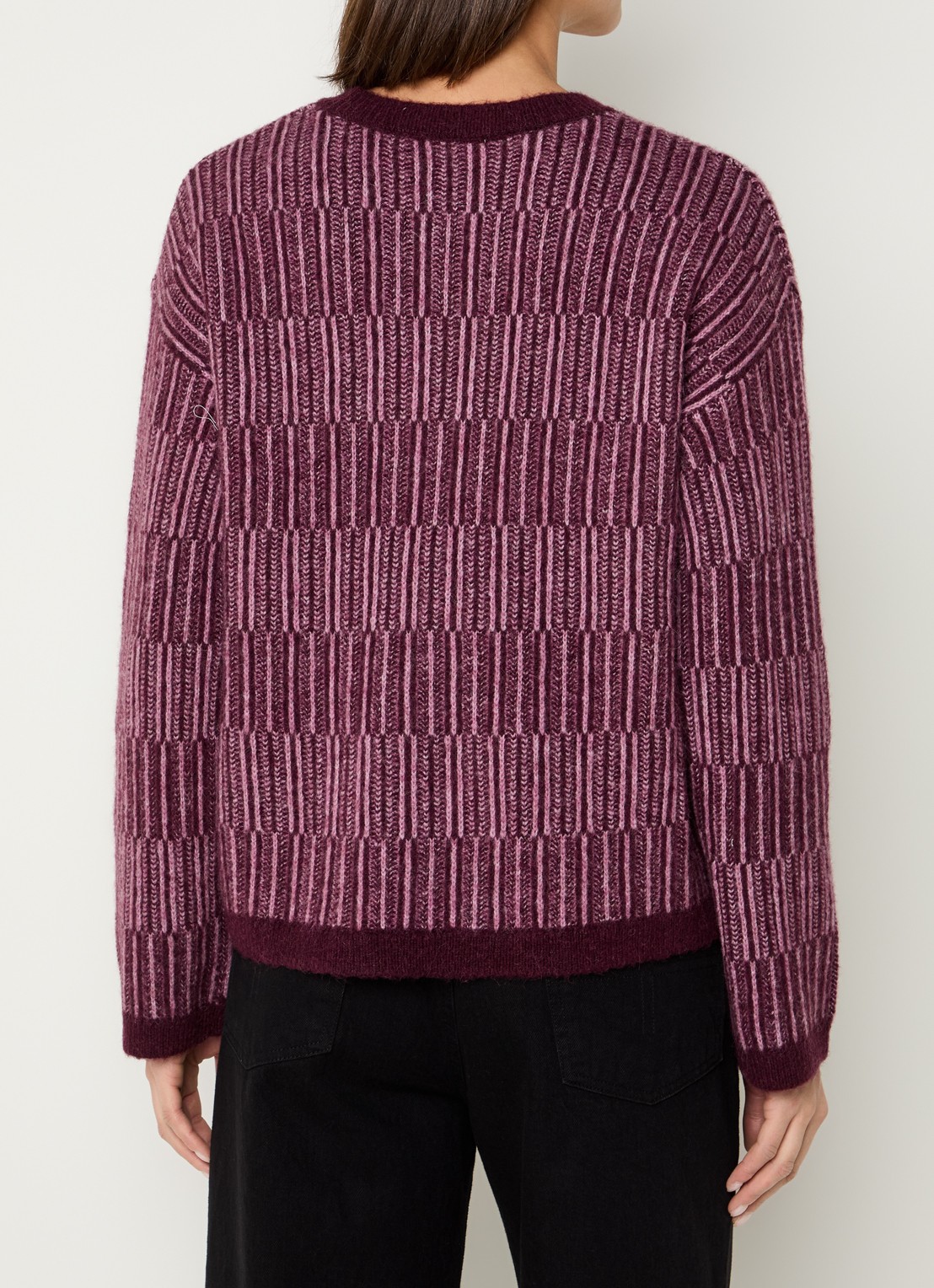 Selected Alva grofgebreide trui in alpaca wolblend met gemêleerd dessin - achterkant 4 aubergine