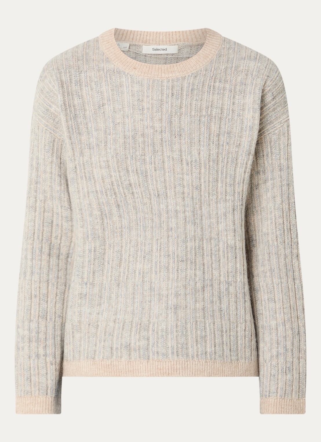 Selected Alva grofgebreide trui in alpaca wolblend met gemêleerd dessin - voorkant 2 creme