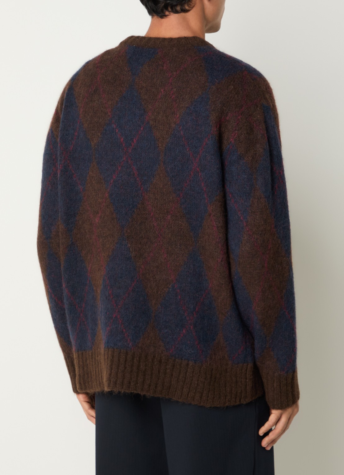 Selected Argyle grofgebreide trui in wolblend - achterkant 4 donkerbruin