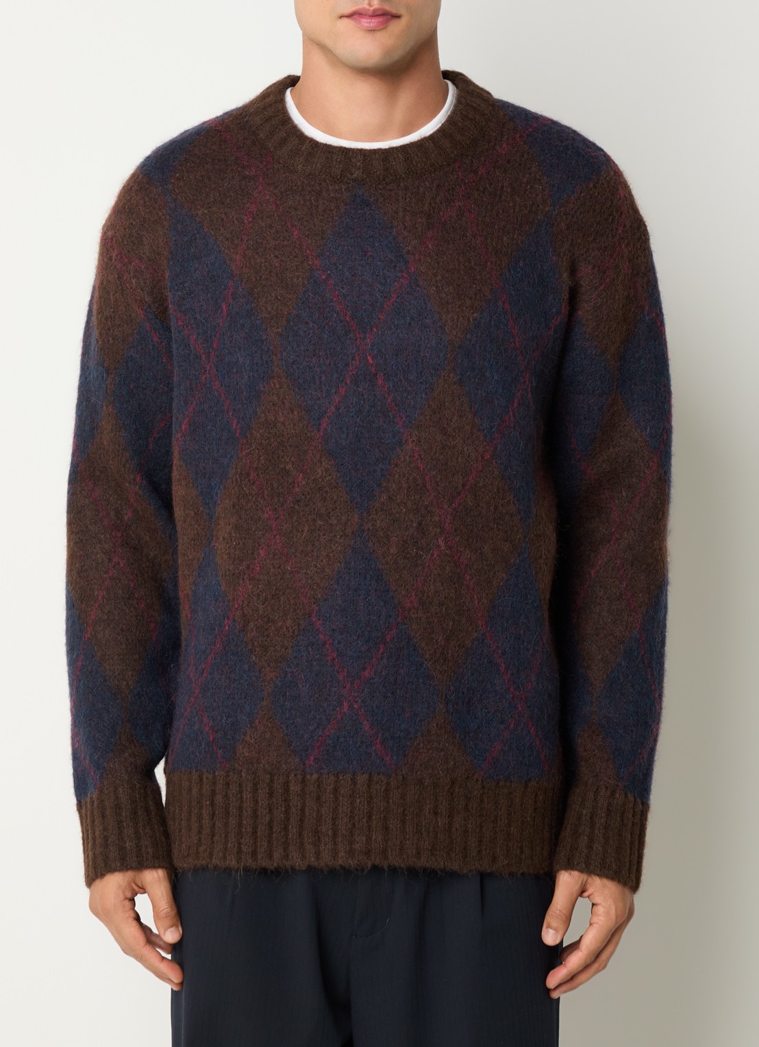 Selected Argyle grofgebreide trui in wolblend - detail 3 donkerbruin