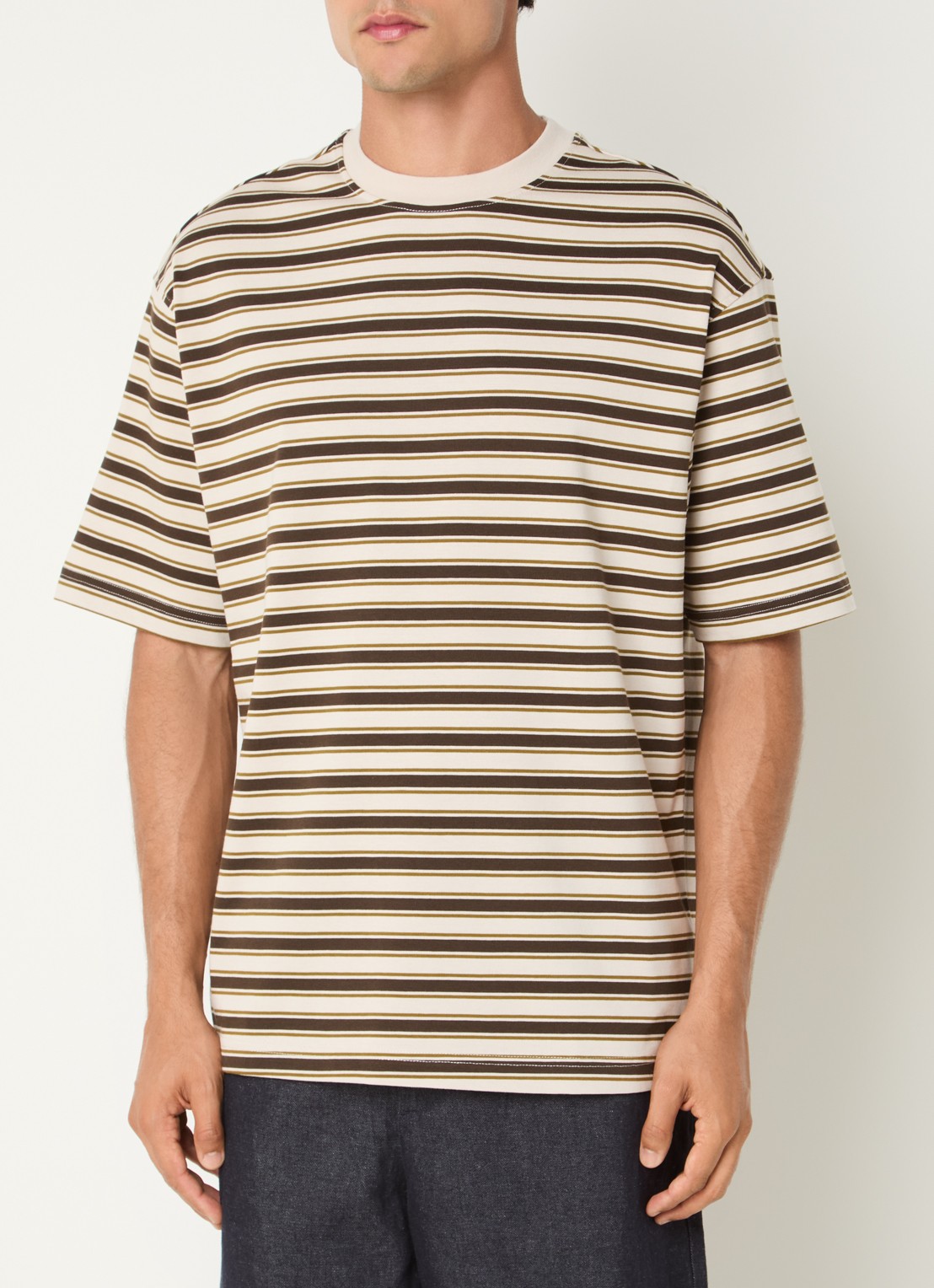 Selected Aspen T-shirt met streepprint - detail 2 zand