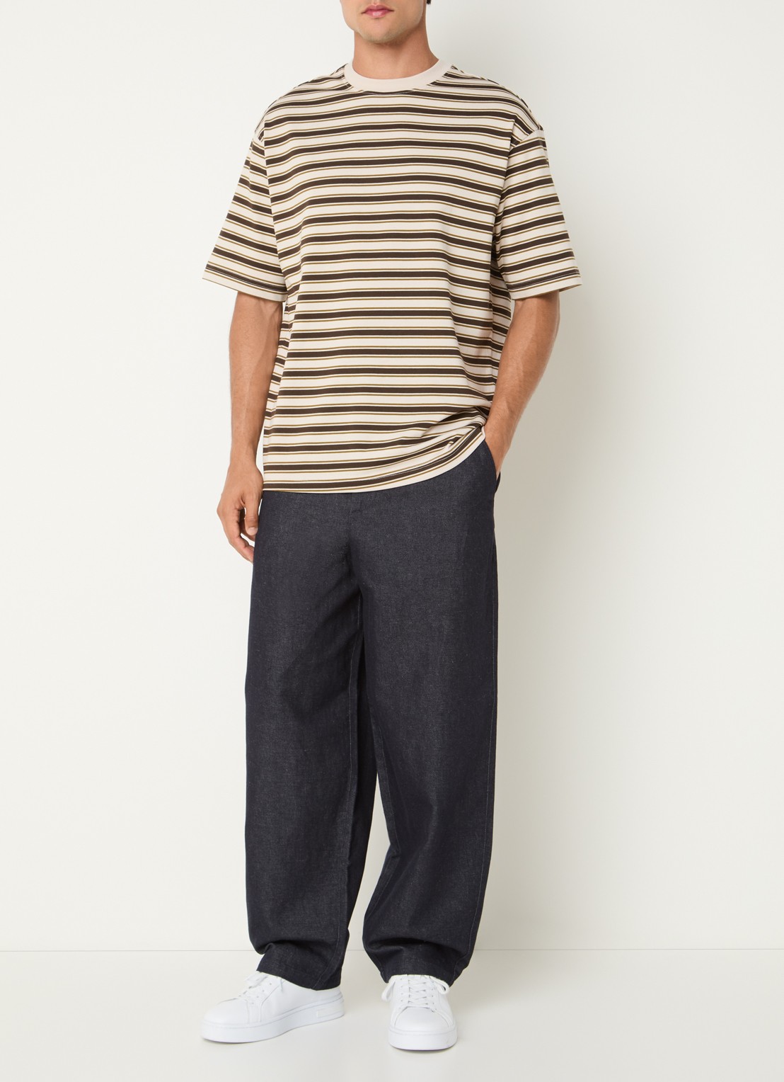 Selected Aspen T-shirt met streepprint - voorkant 4 zand