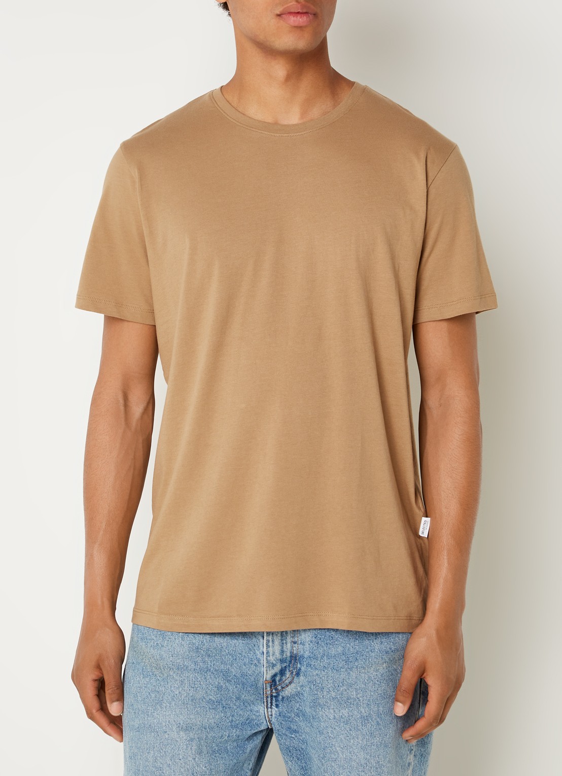 Selected Aspen T-shirt van  katoen - detail 2 camel