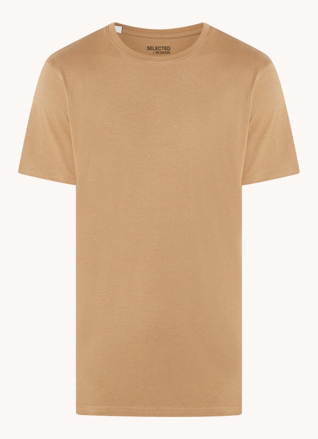 Selected Aspen T-shirt van  katoen - voorkant 3 camel