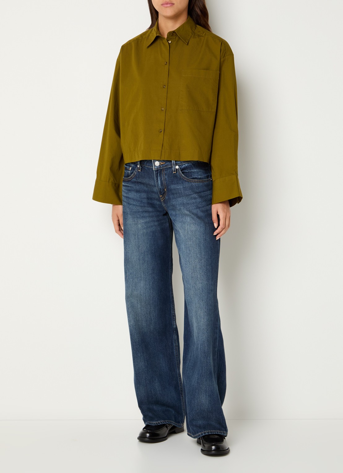Selected Astha blouse met borstzak - voorkant 2 mosgroen