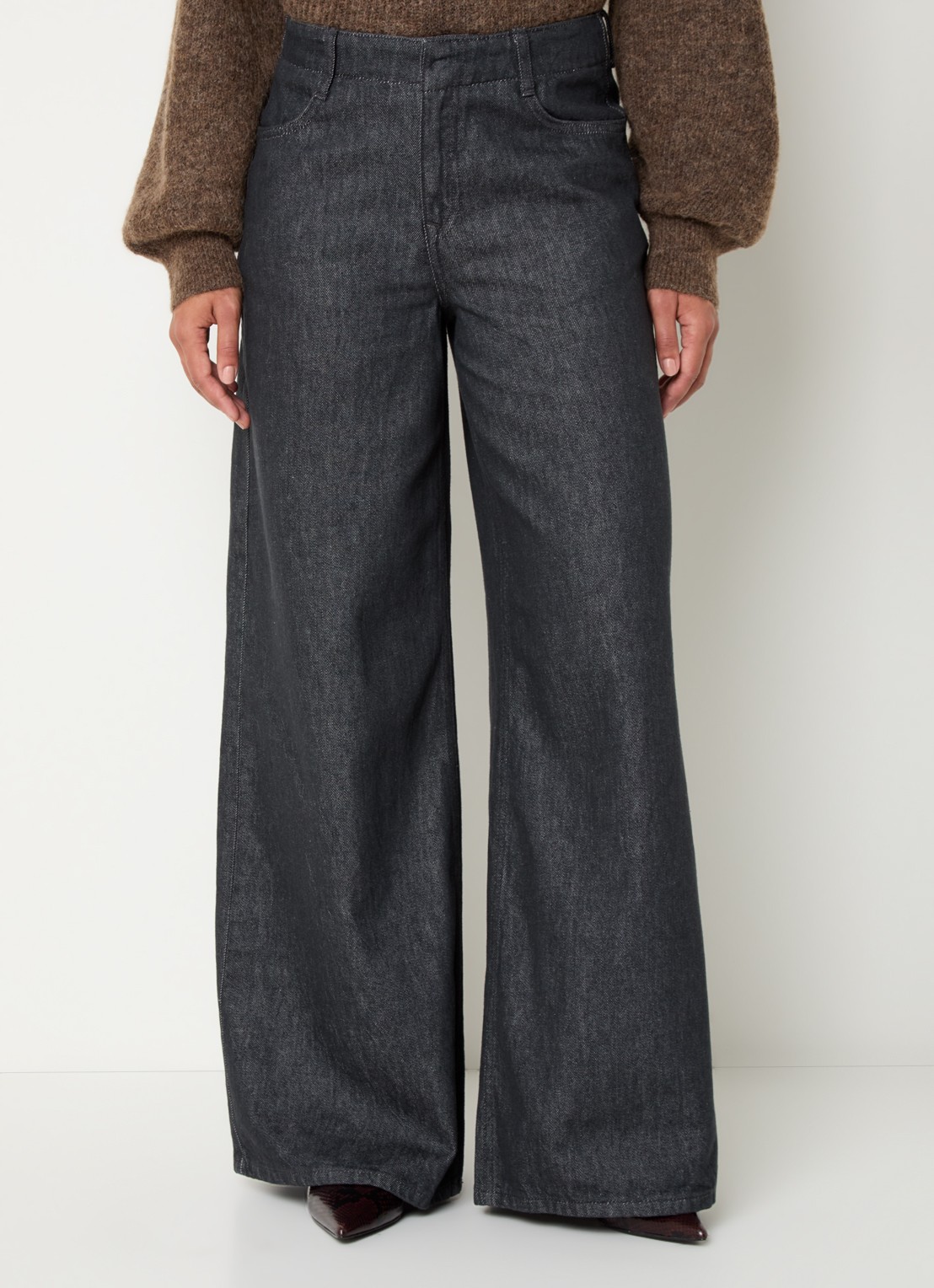 Selected Baria high waist wide fit jeans met donkere wassing - detail indigo
