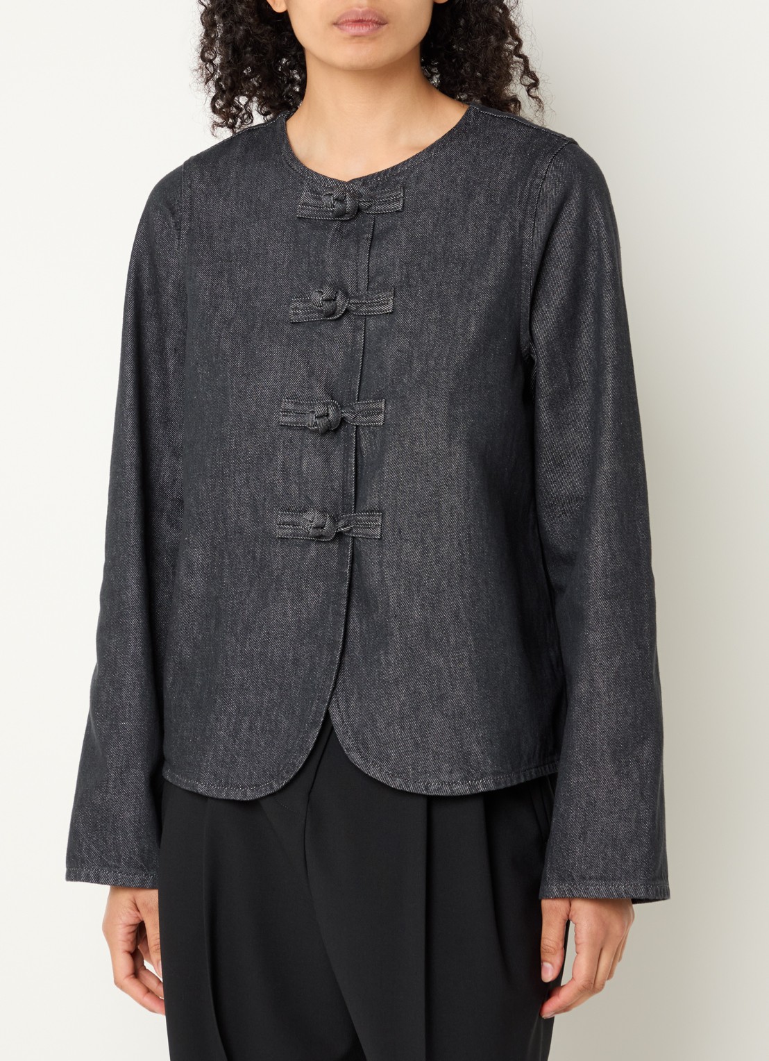 Selected Baria tuniek van denim met ronde hals - detail 4 indigo