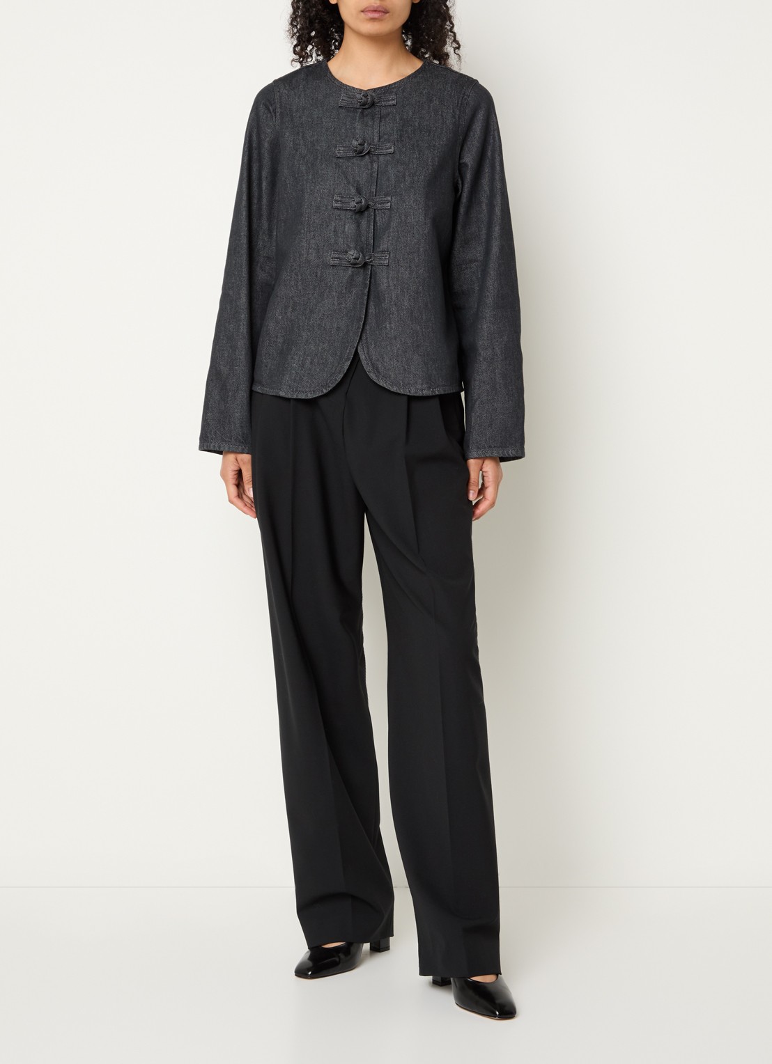 Selected Baria tuniek van denim met ronde hals - voorkant 2 indigo