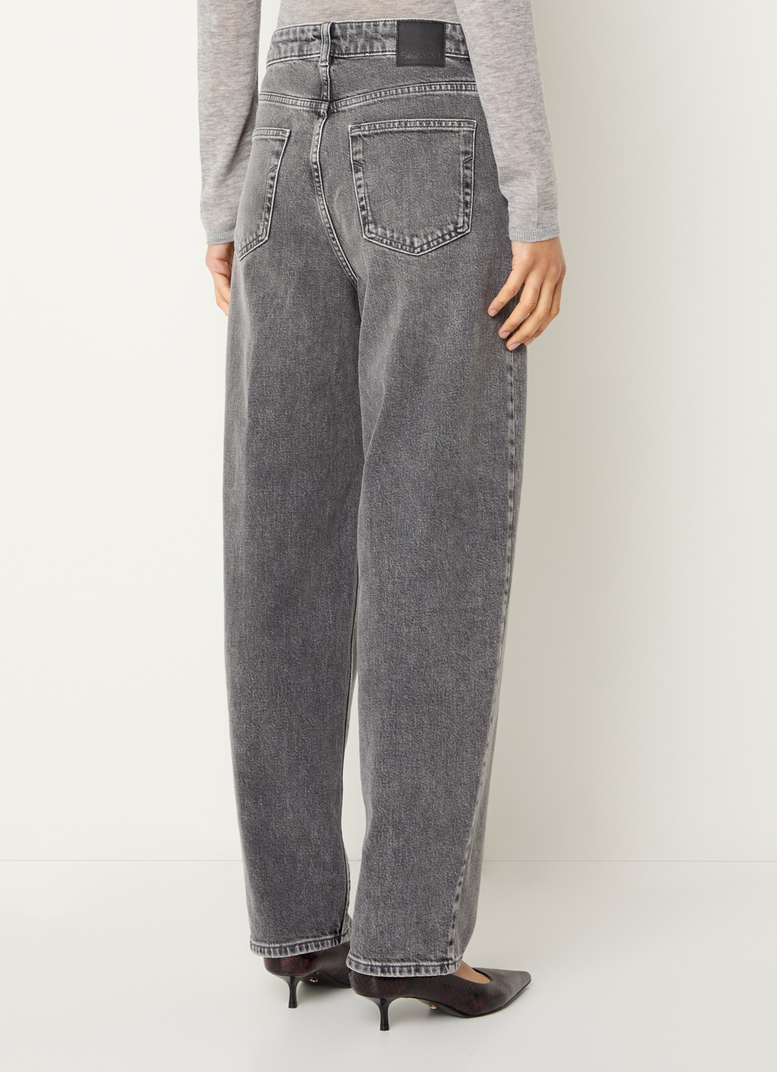 Selected Bea-kori high waist wide fit jeans met gekleurde wassing - achterkant 5 grijs