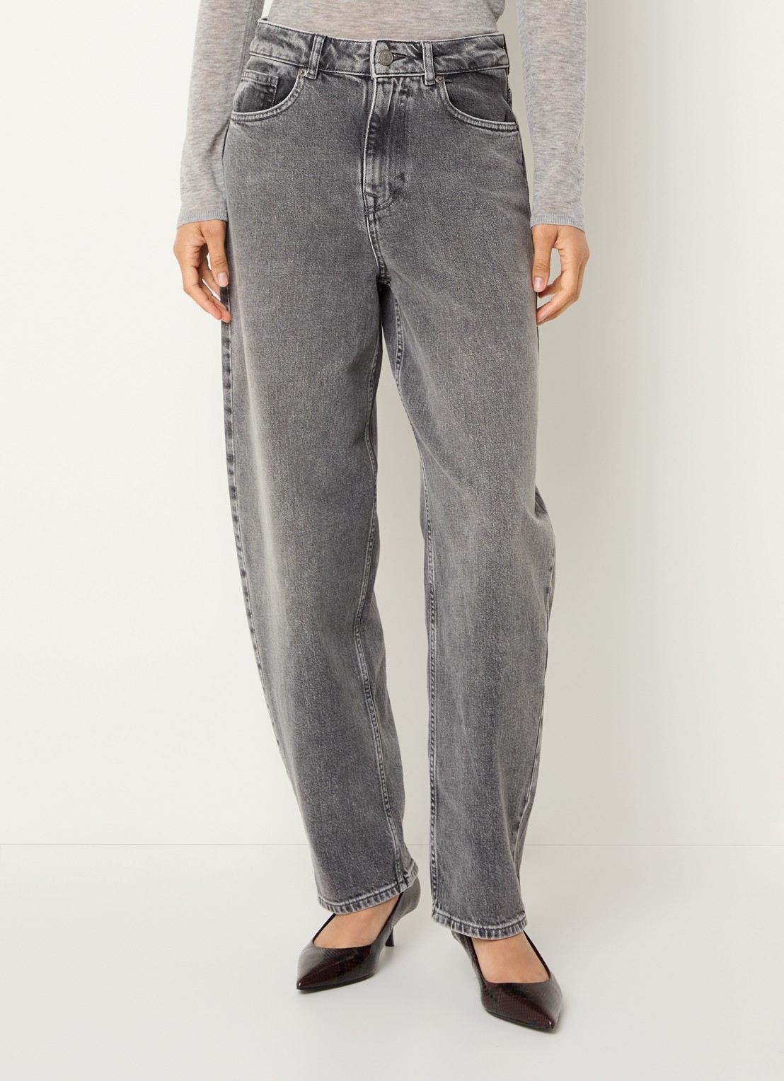 Selected Bea-kori high waist wide fit jeans met gekleurde wassing - detail 3 grijs