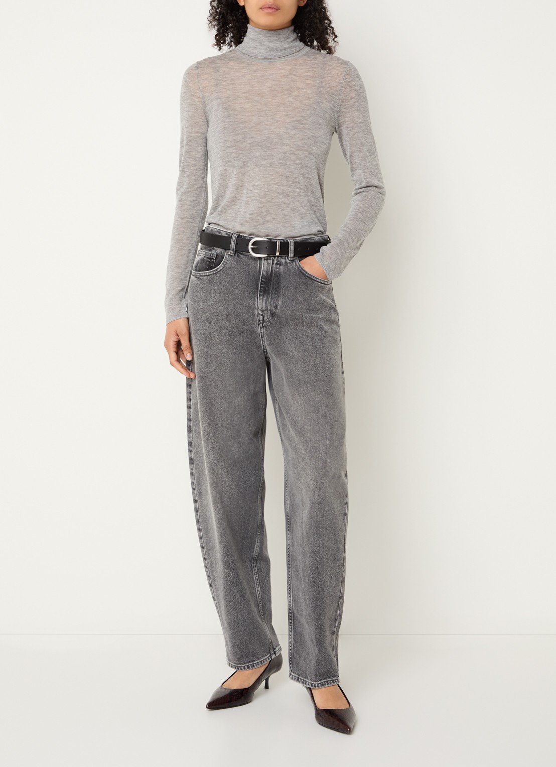 Selected Bea-kori high waist wide fit jeans met gekleurde wassing - voorkant 2 grijs
