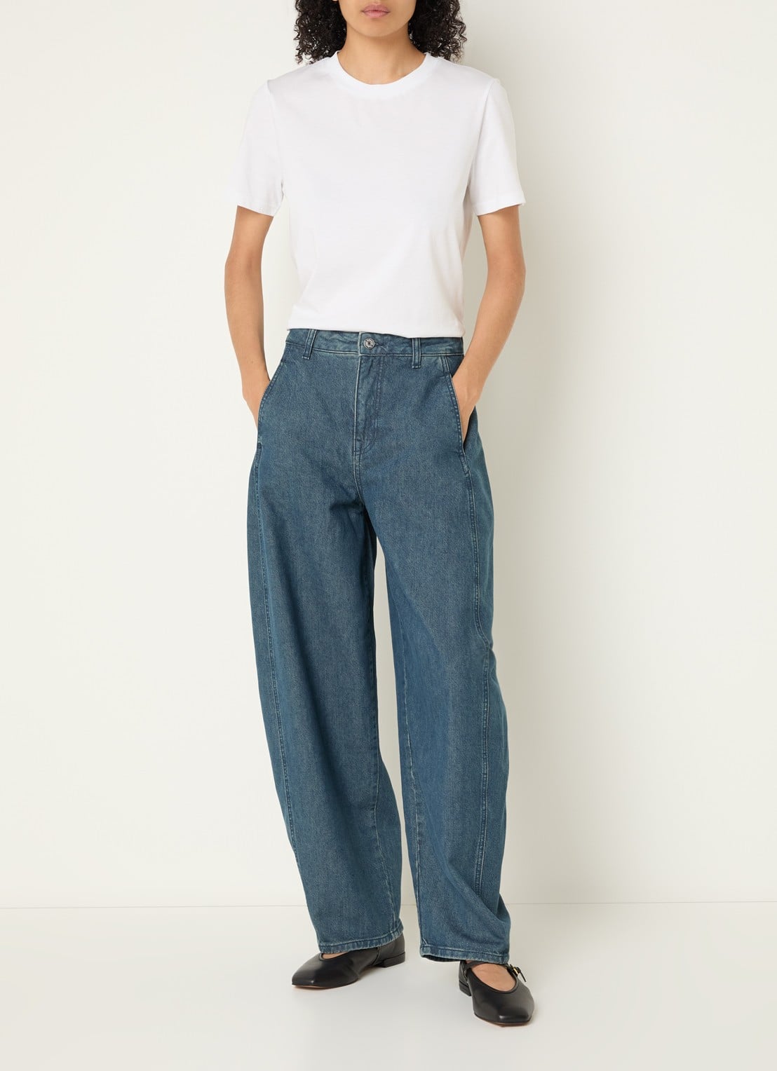 Selected Bella high waist balloon fit jeans met medium wassing - voorkant 4 indigo