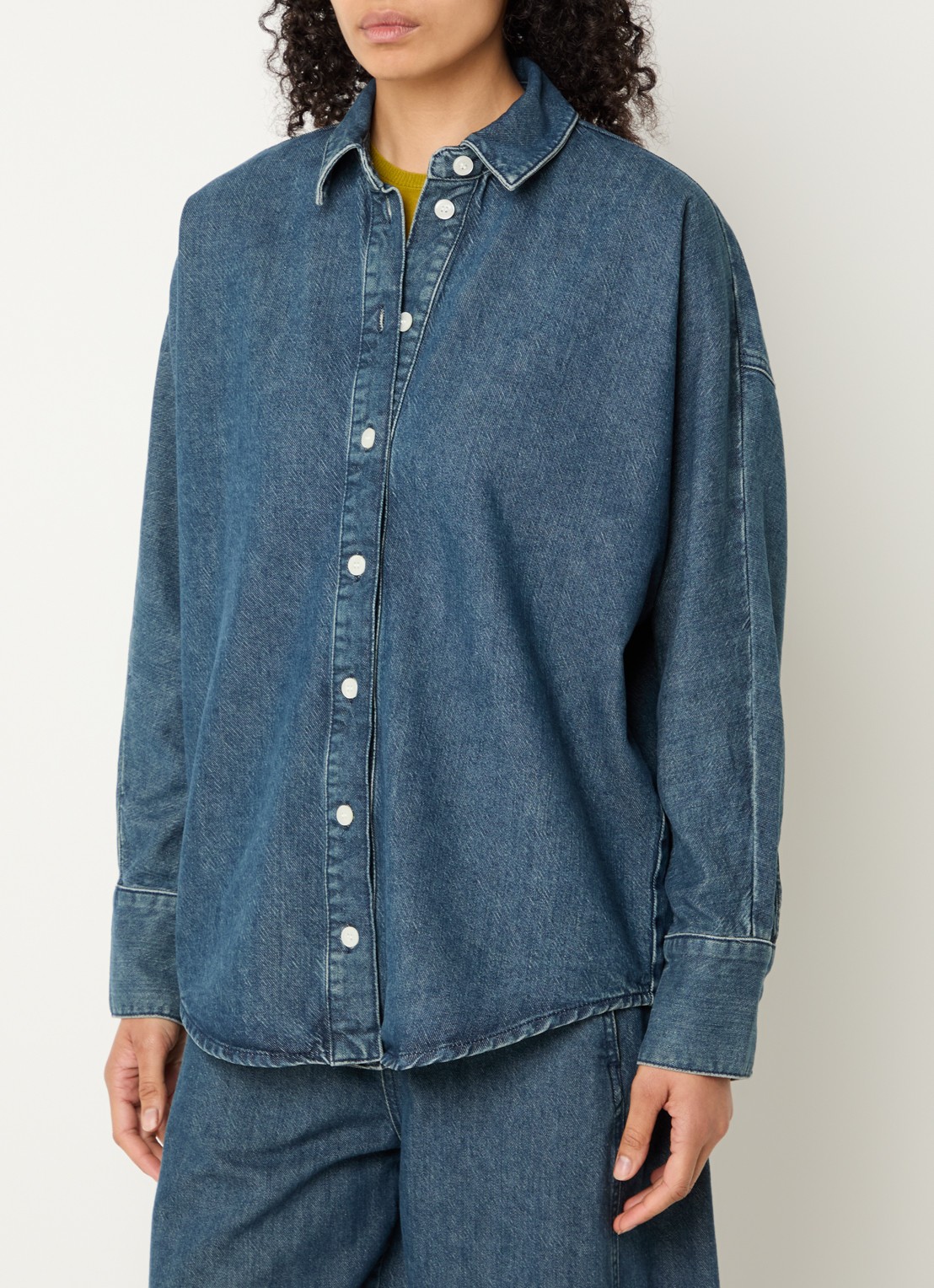 Selected Bella spijkerblouse met kraag - detail indigo