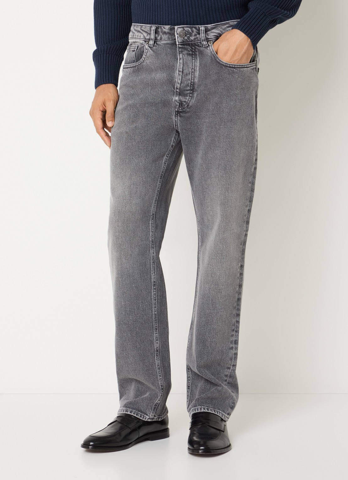 Selected Ben Kori straight leg jeans met gekleurde wassing - detail middengrijs
