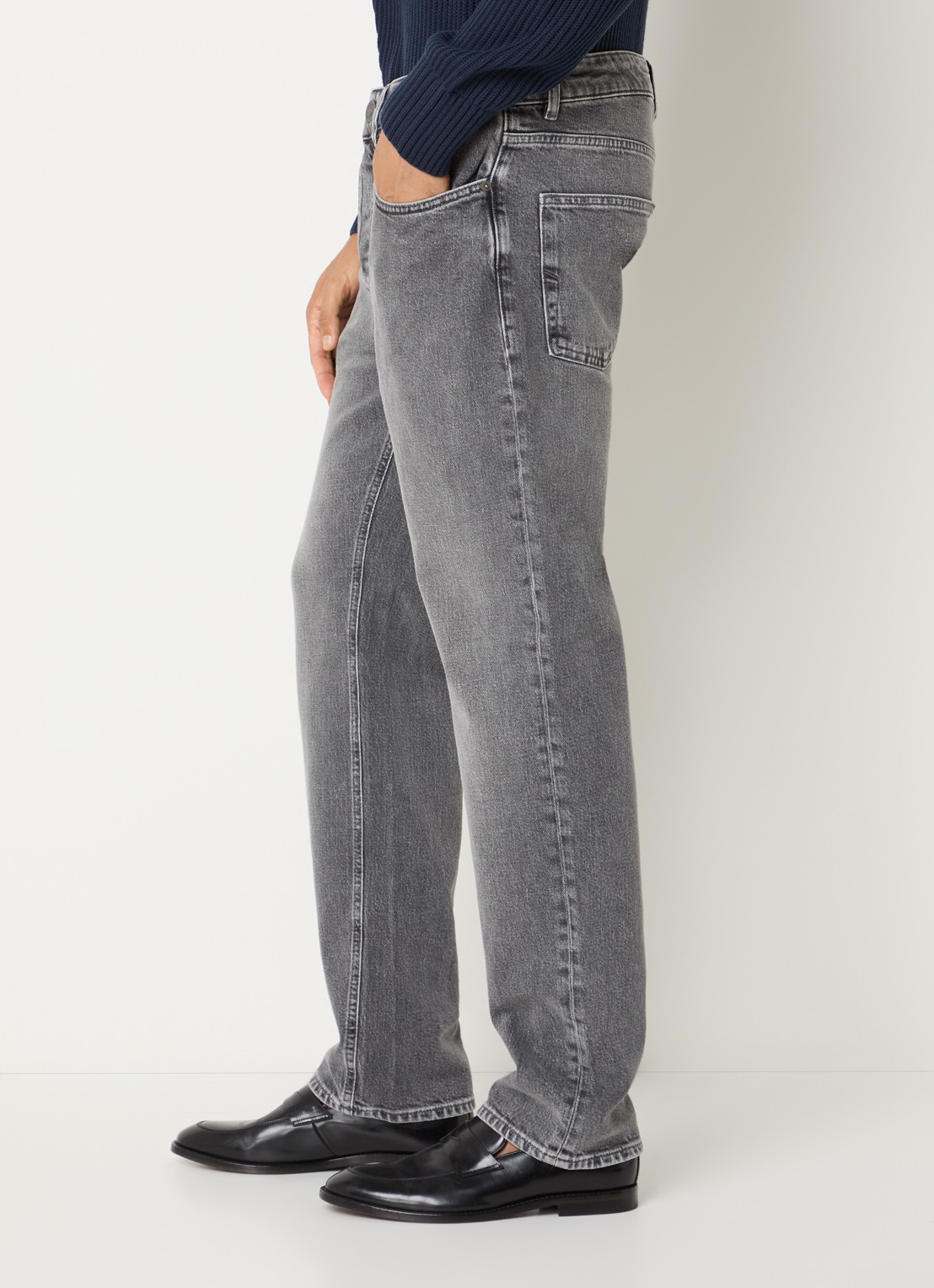 Selected Ben Kori straight leg jeans met gekleurde wassing - detail 2 middengrijs