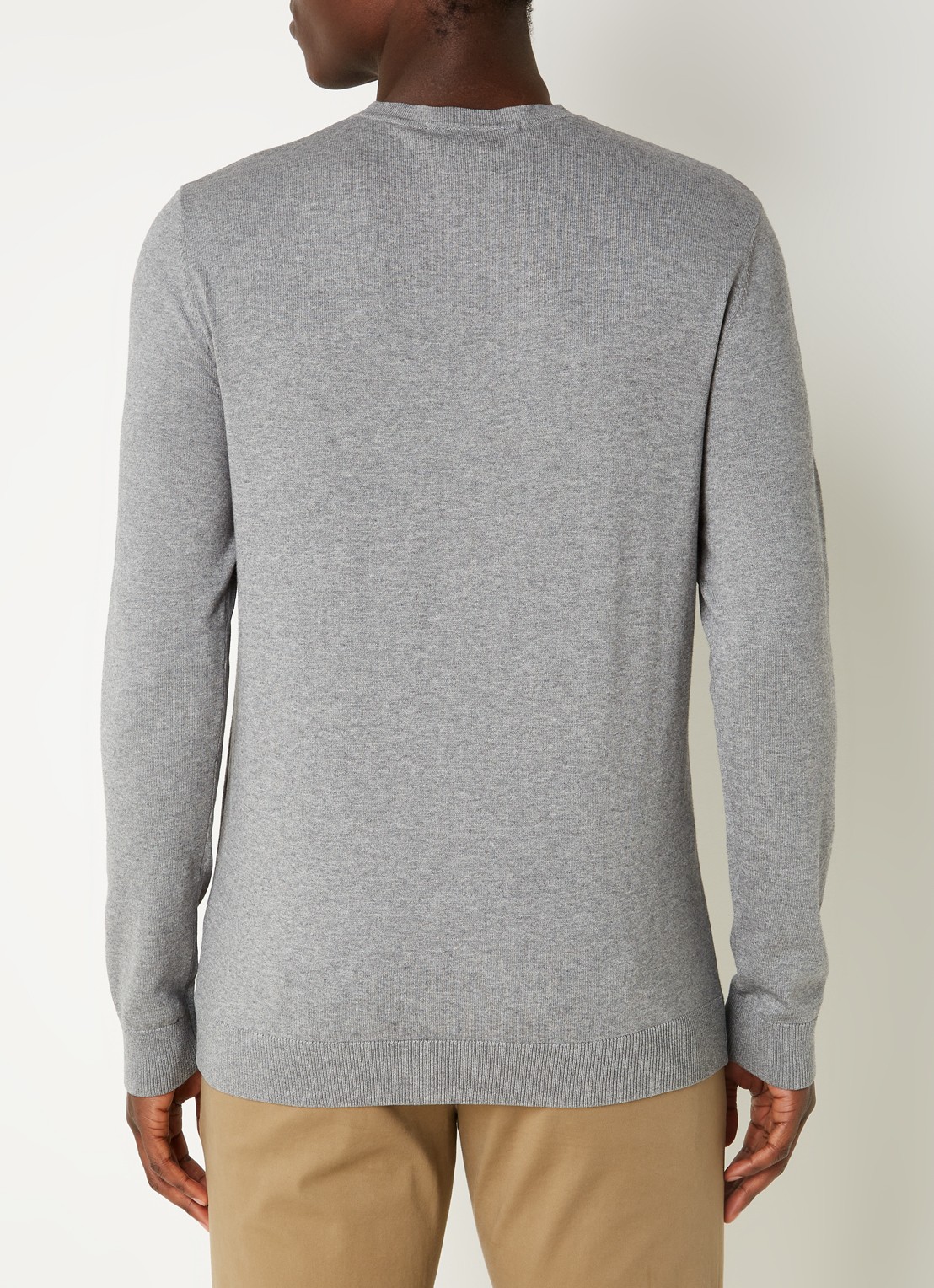Selected Berg fijngebreide pullover met gemêleerd dessin - achterkant grijsmele