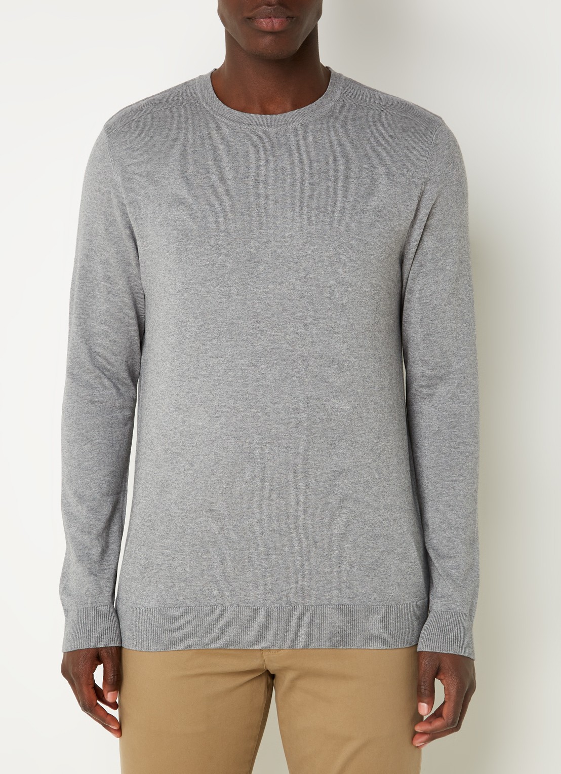Selected Berg fijngebreide pullover met gemêleerd dessin - detail 4 grijsmele