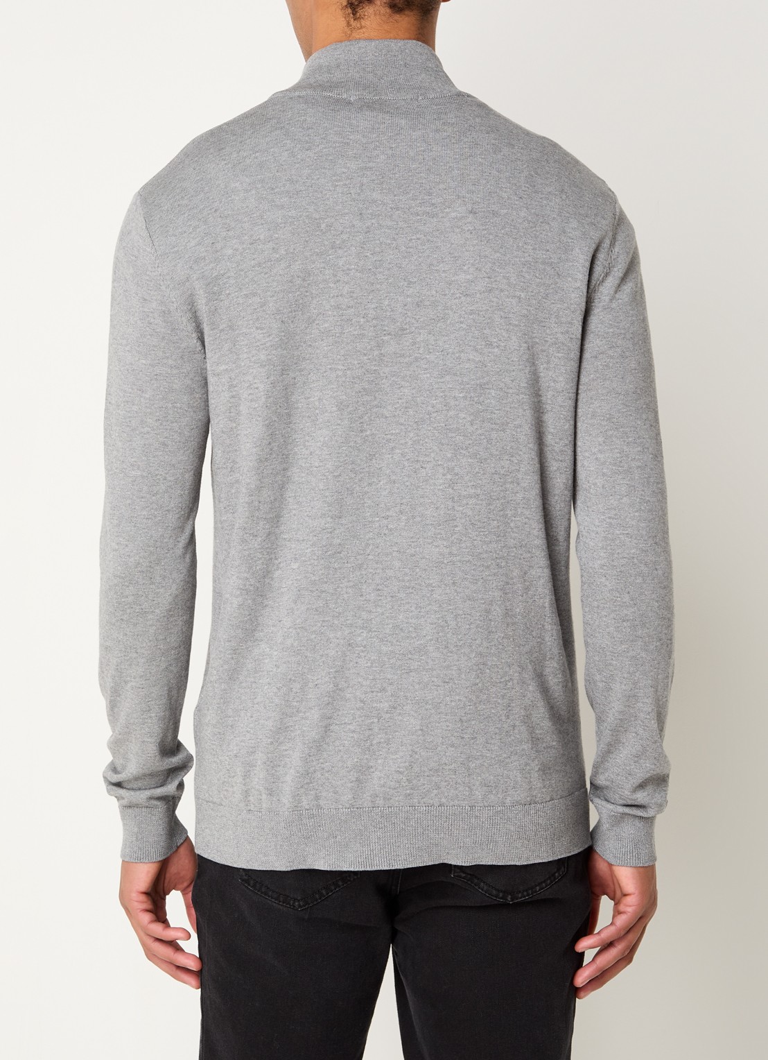 Selected Berg fijngebreide pullover met halve rits - achterkant 4 middengrijs