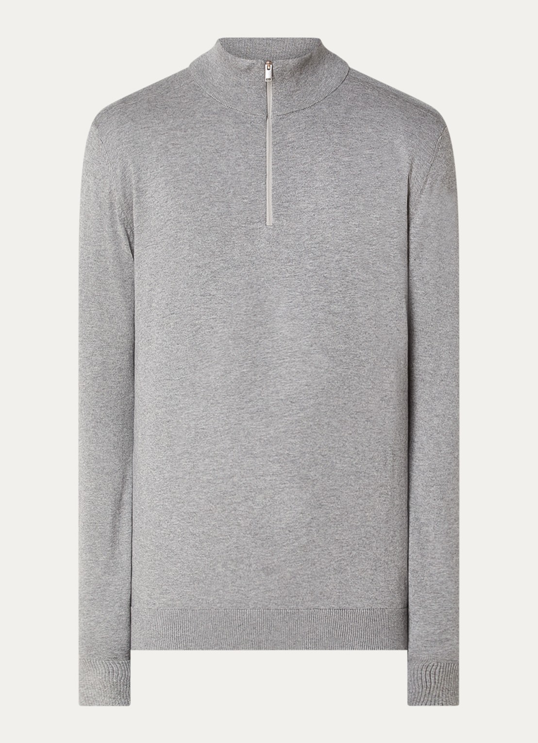 Selected Berg fijngebreide pullover met halve rits - voorkant middengrijs