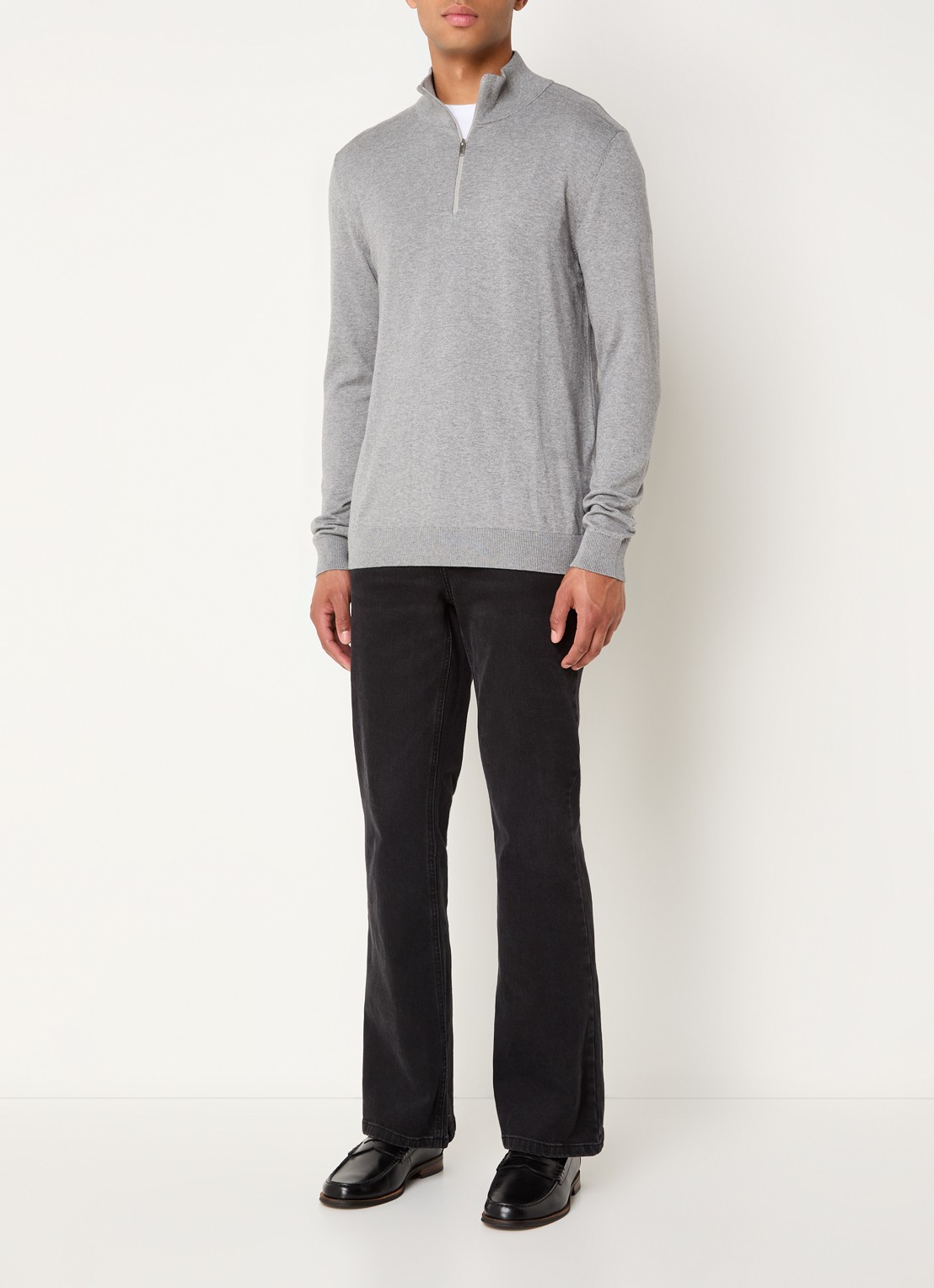 Selected Berg fijngebreide pullover met halve rits - voorkant 2 middengrijs