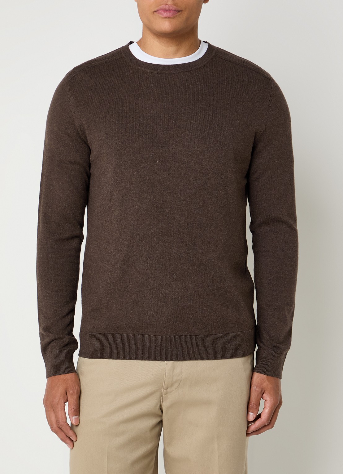 Selected Berg fijngebreide pullover met ronde hals - detail 4 donkerbruin