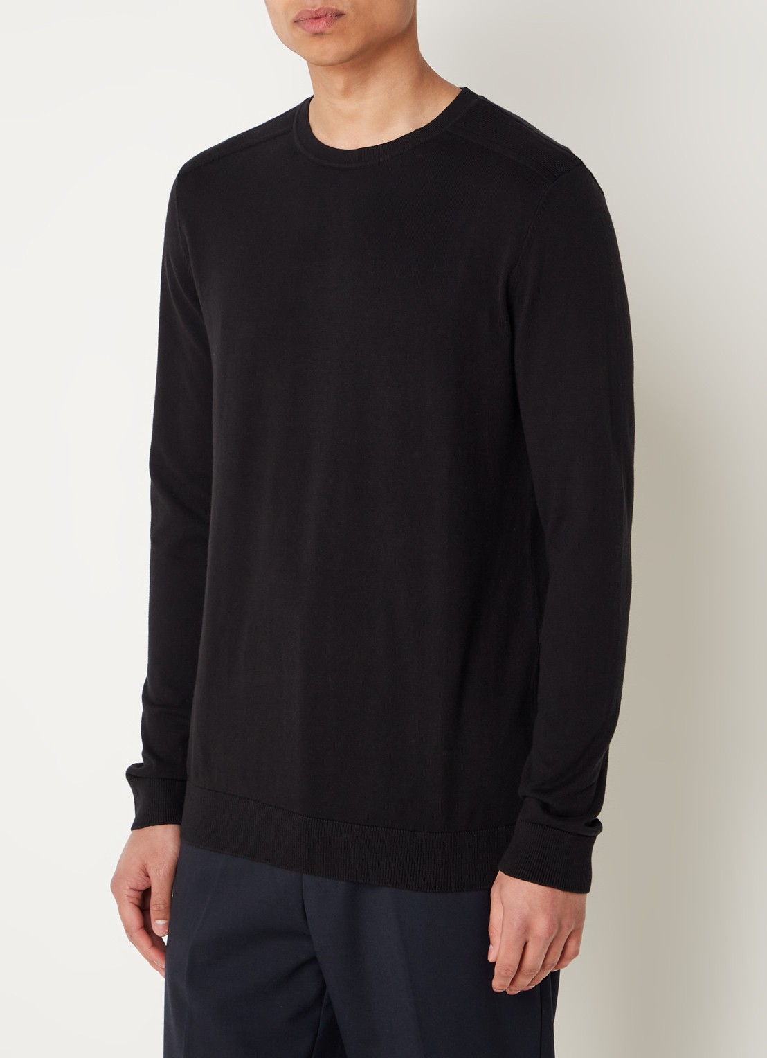 Selected Berg fijngebreide pullover met ronde hals - detail 2 zwart