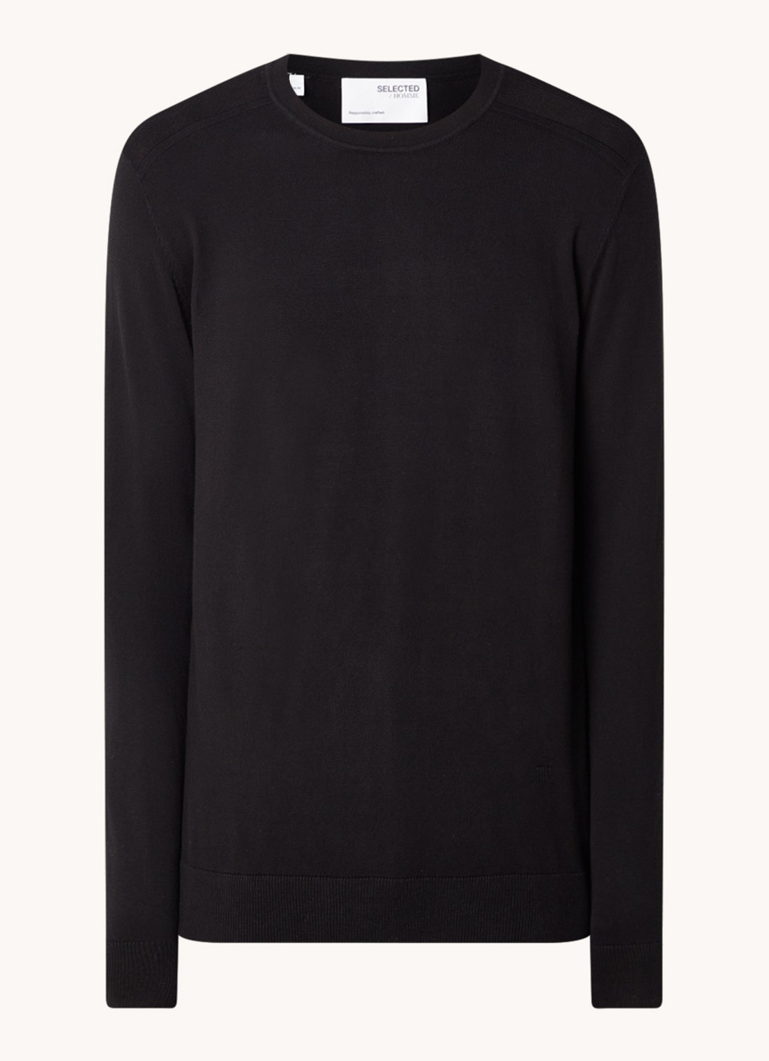 Selected Berg fijngebreide pullover met ronde hals - voorkant 3 zwart