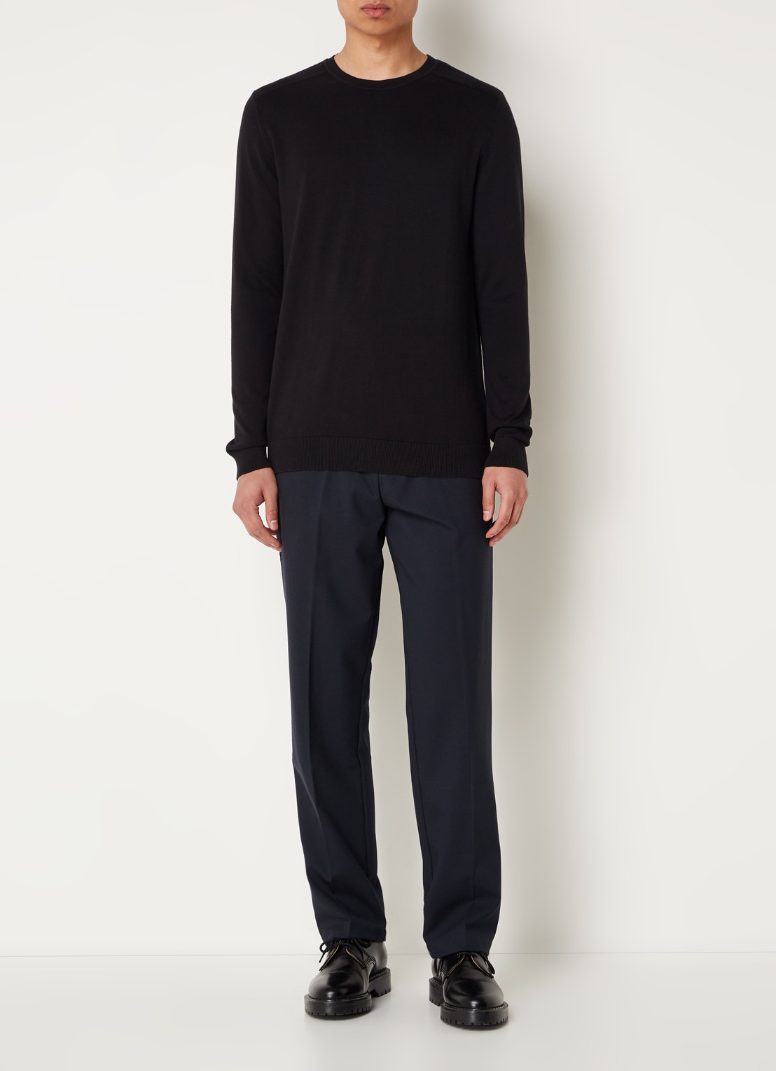 Selected Berg fijngebreide pullover met ronde hals - voorkant 4 zwart