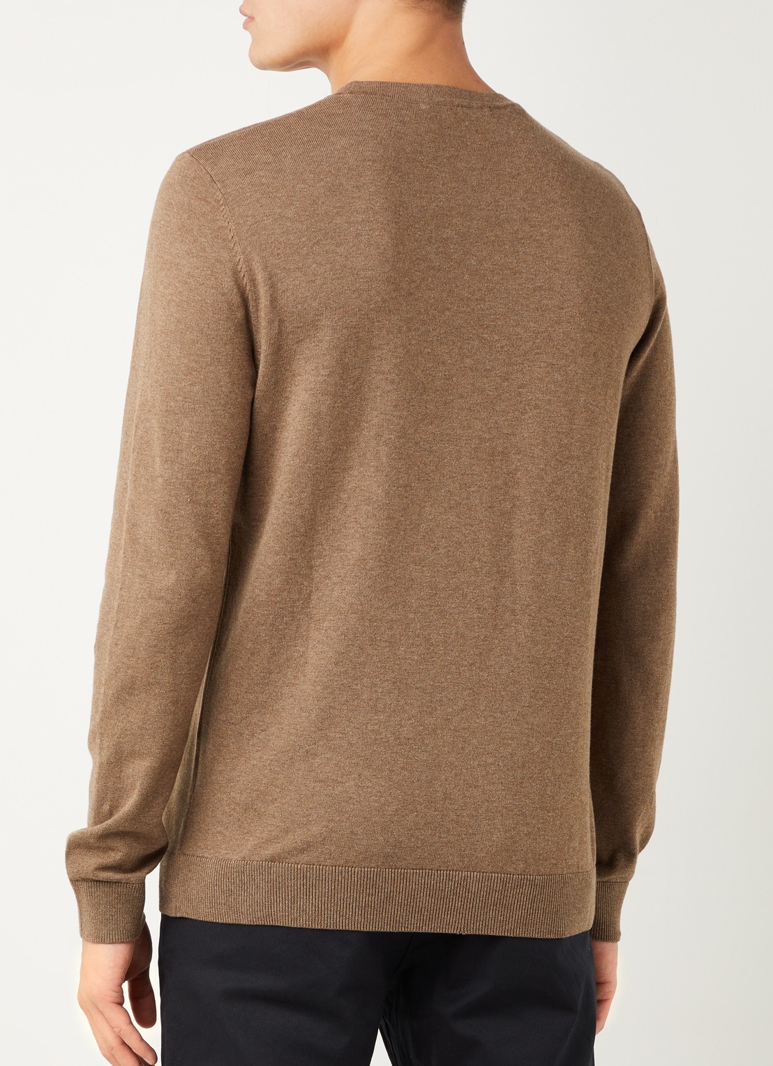 Selected Berg fijngebreide pullover met ronde hals - achterkant lichtbruin