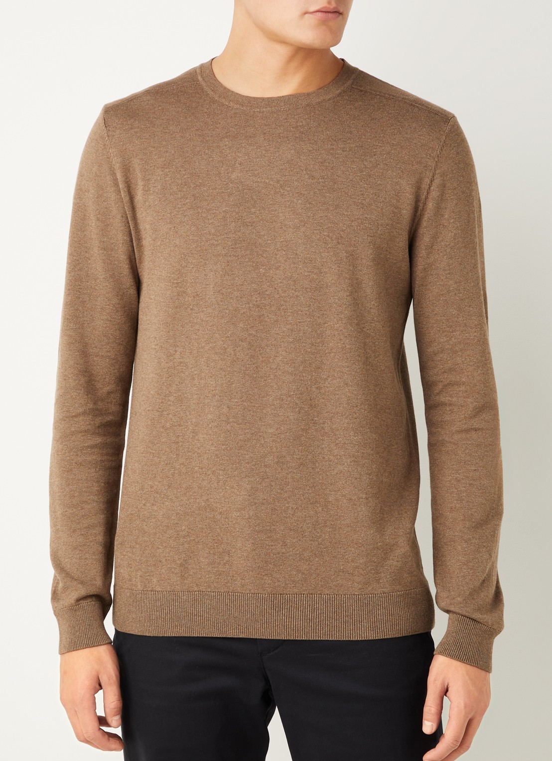 Selected Berg fijngebreide pullover met ronde hals - detail 4 lichtbruin