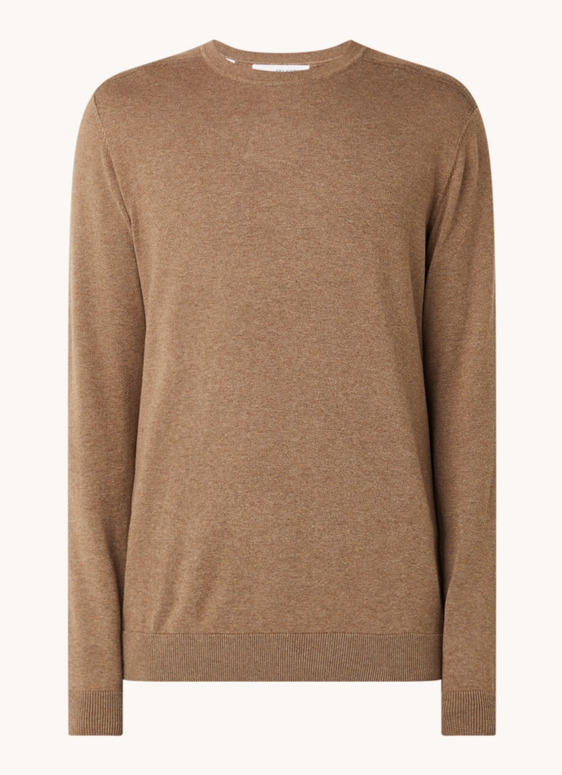 Selected Berg fijngebreide pullover met ronde hals - voorkant 2 lichtbruin