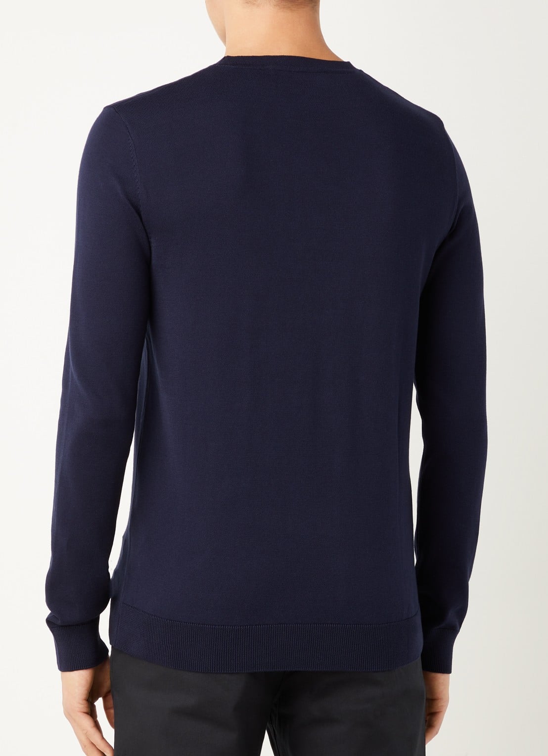 Selected Berg fijngebreide pullover met ronde hals - achterkant donkerblauw