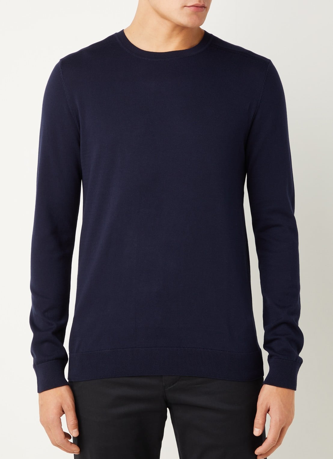 Selected Berg fijngebreide pullover met ronde hals - detail 2 donkerblauw