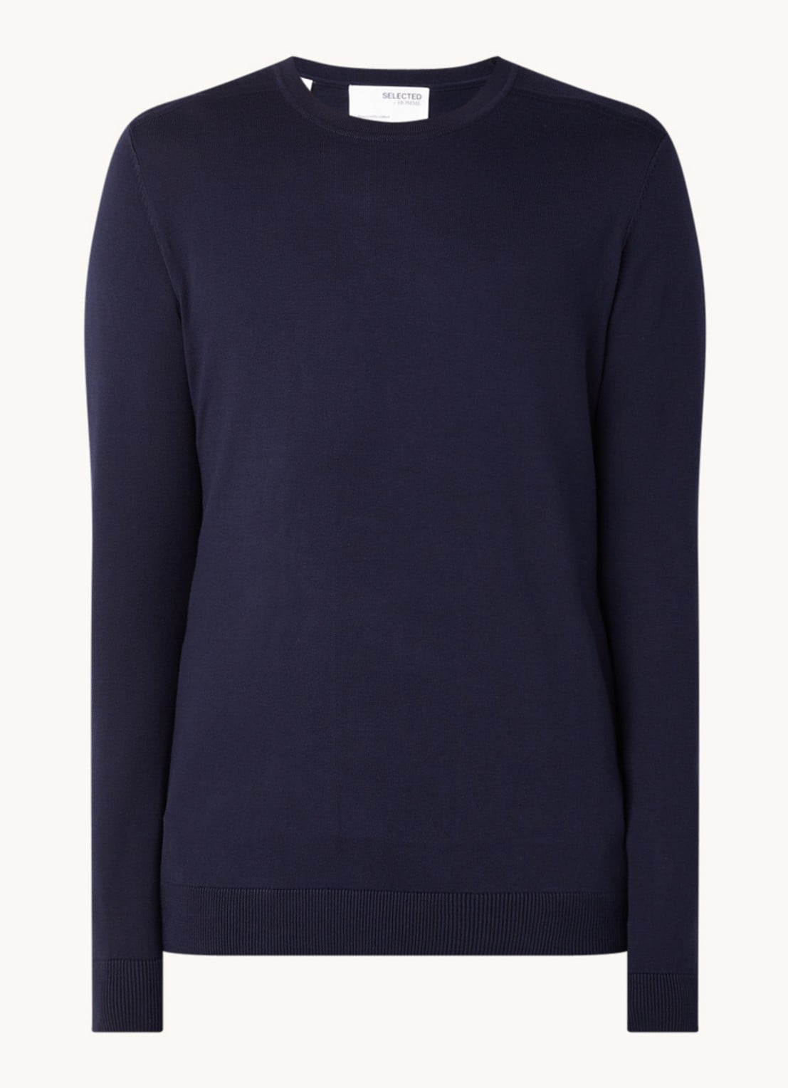 Selected Berg fijngebreide pullover met ronde hals - voorkant 3 donkerblauw