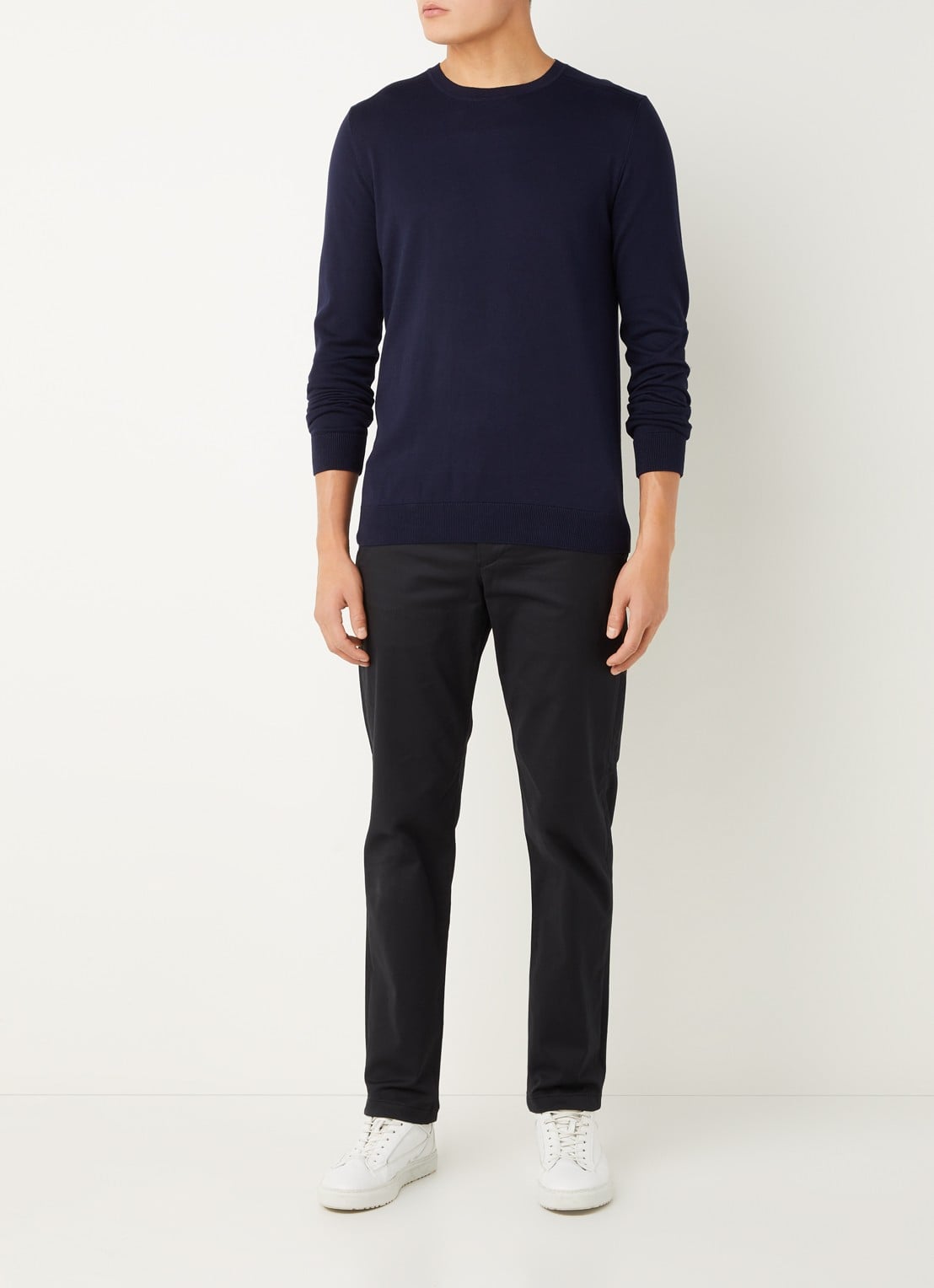 Selected Berg fijngebreide pullover met ronde hals - voorkant 4 donkerblauw
