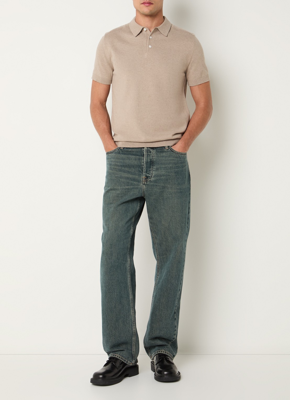 Selected Berg regular fit polo met stretch - voorkant 2 beige