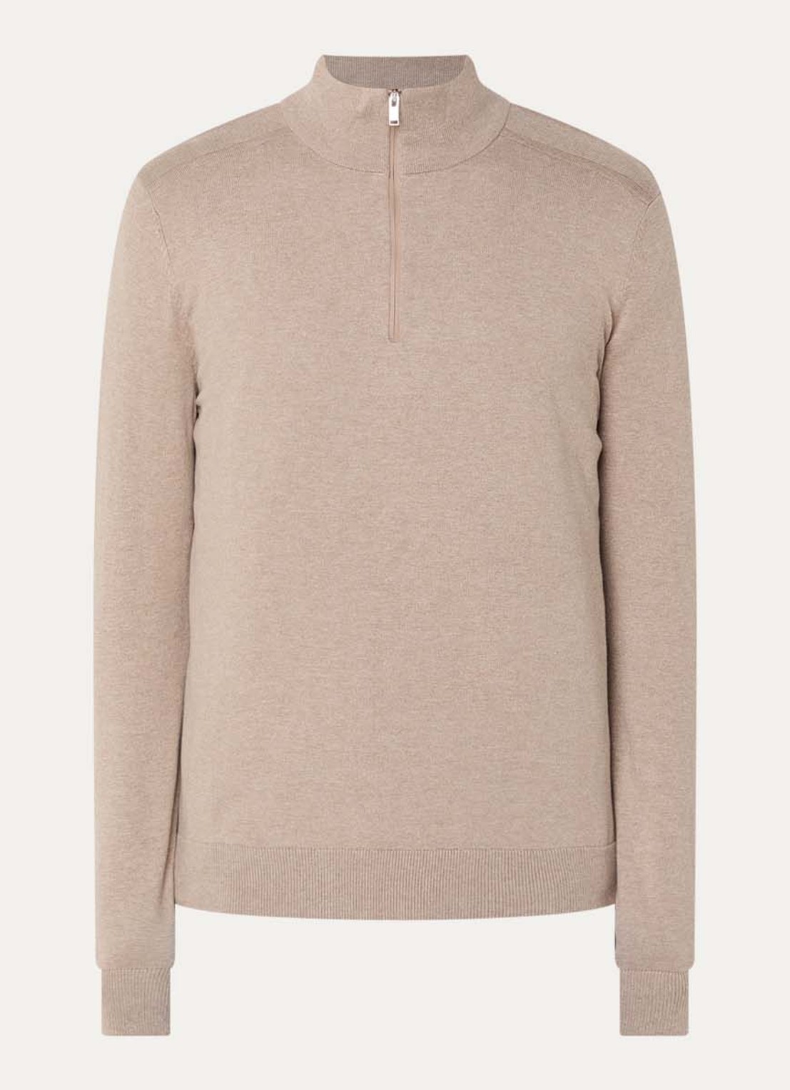 Selected Berg trui met halve rits - voorkant 2 donkerbeige