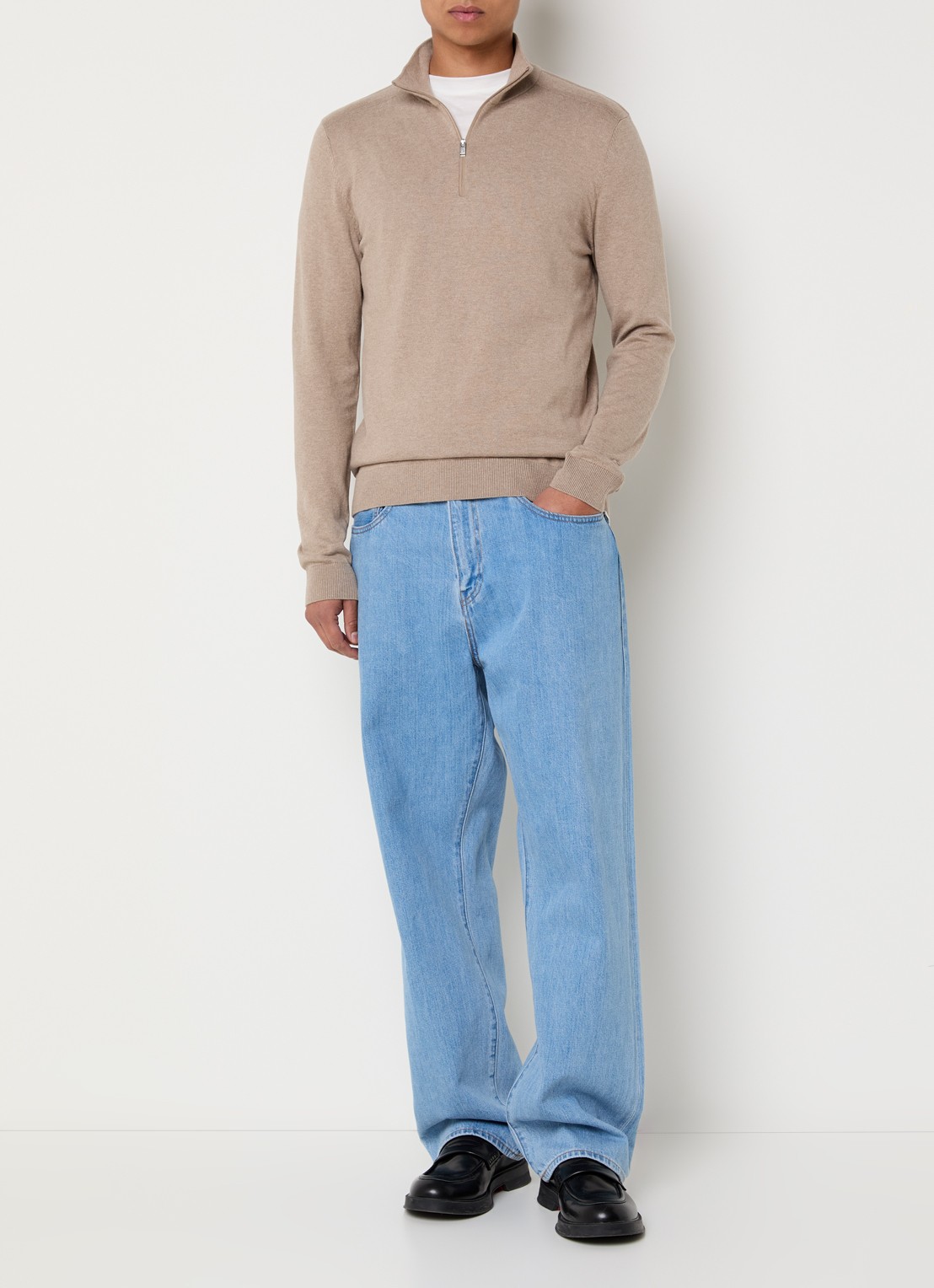 Selected Berg trui met halve rits - voorkant 3 donkerbeige