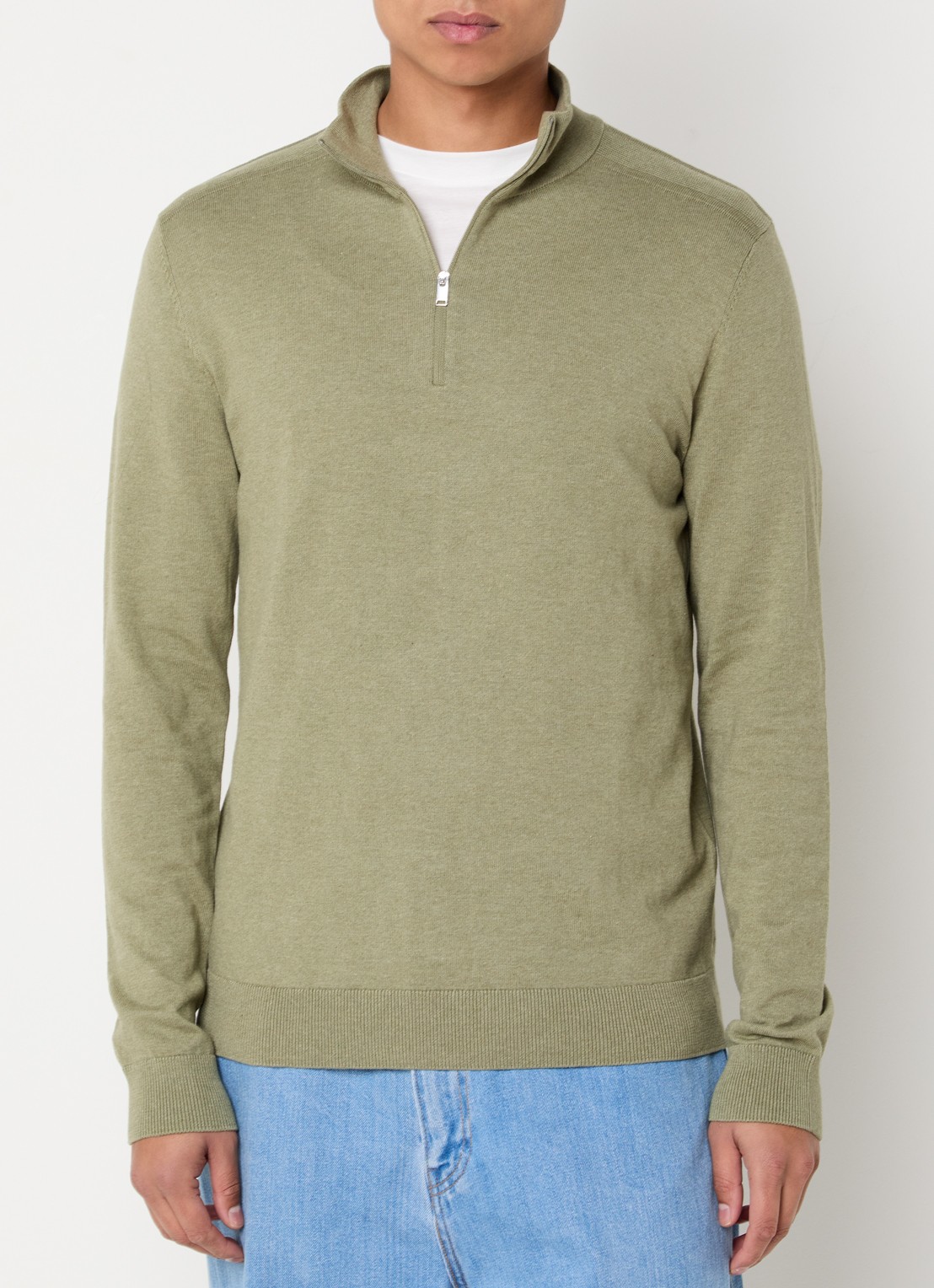 Selected Berg trui met halve rits - detail mosgroen