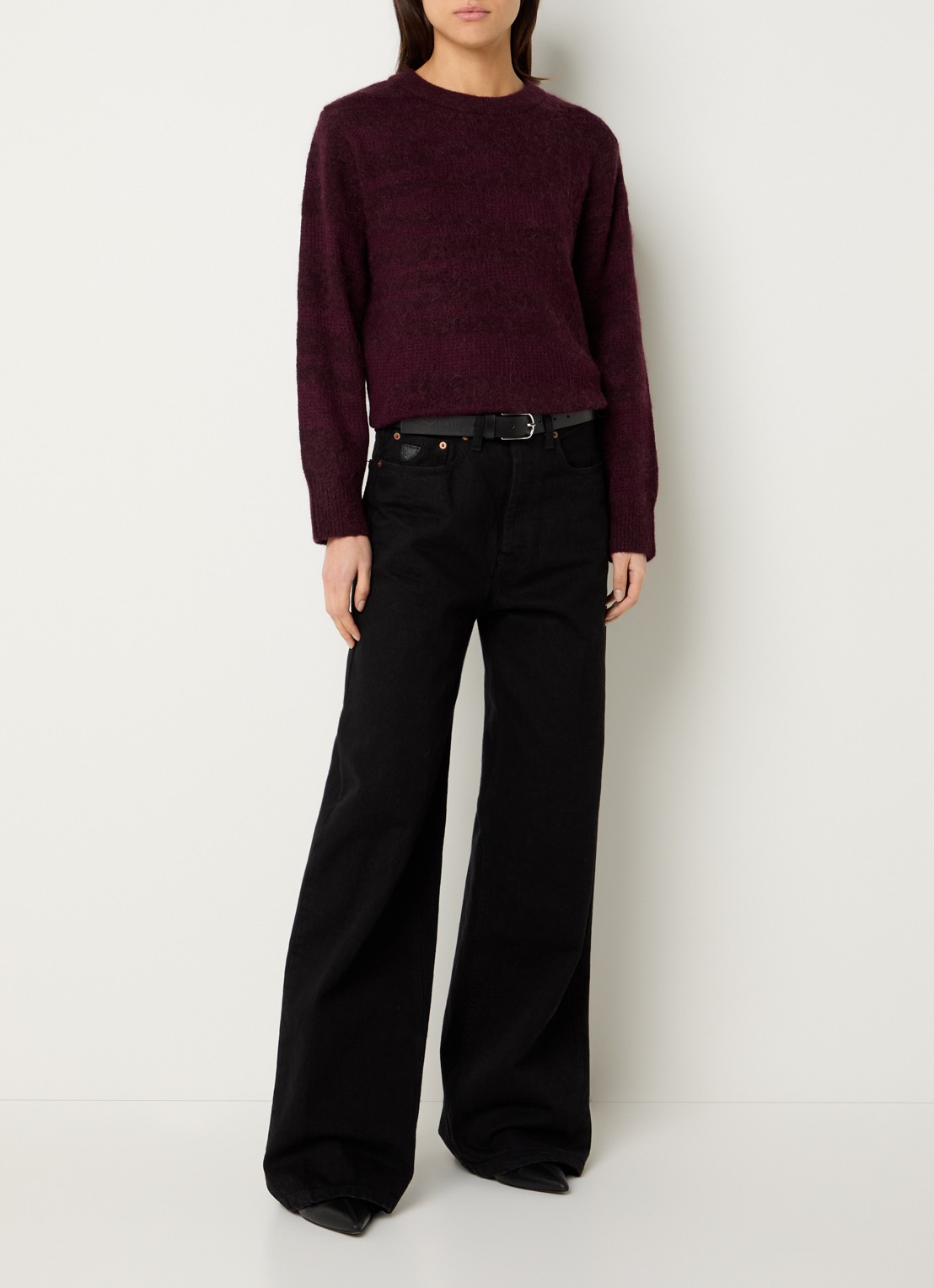 Selected Billie fijngebreide trui in alpaca wolblend - voorkant 4 aubergine