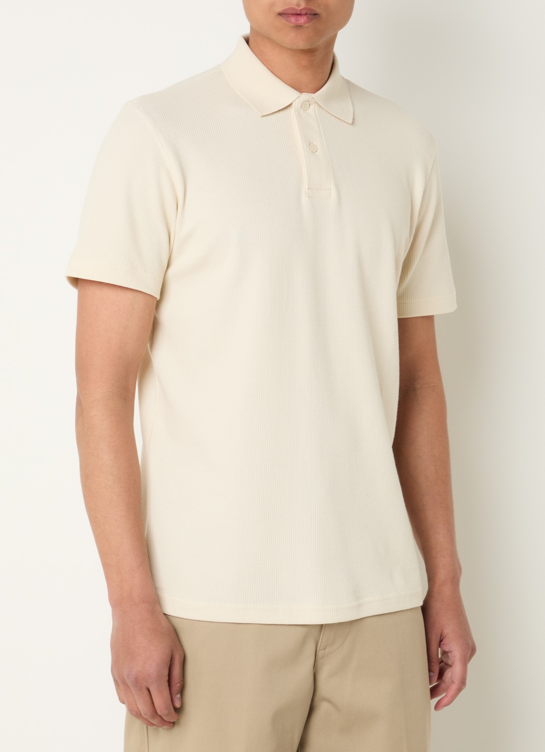 Selected Blaze regular fit polo met structuur - detail creme