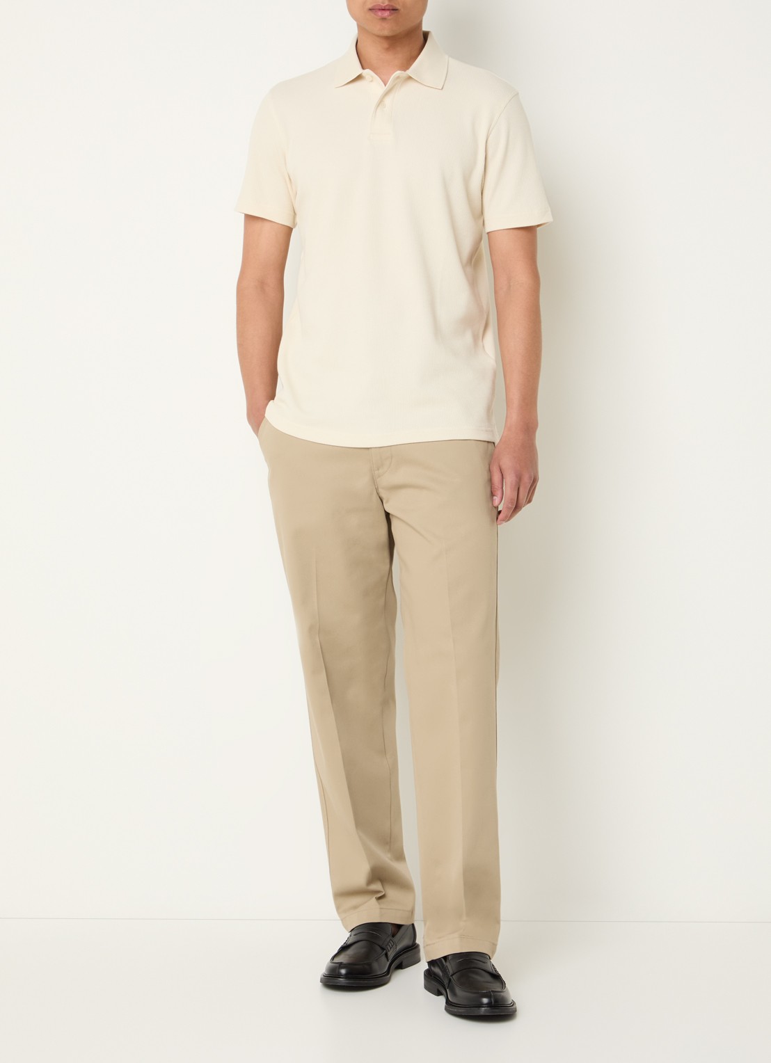 Selected Blaze regular fit polo met structuur - voorkant 4 creme